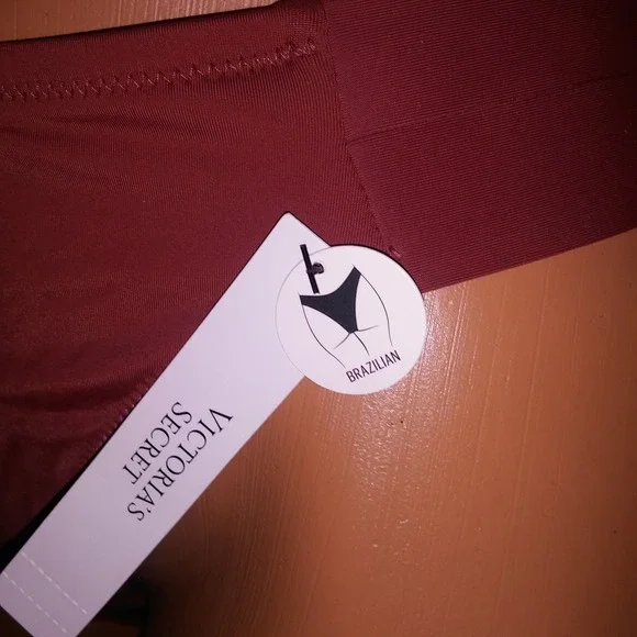 Victoria Secret Swim Bikini Bottom XL Brazilian Ginger Solid Double Strap New - Picture 3 of 10